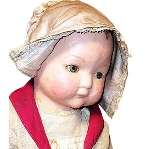 Antique OOAK  Doll w/Composition Head, Metal Eyes & Jointed Straw Arms & Legs